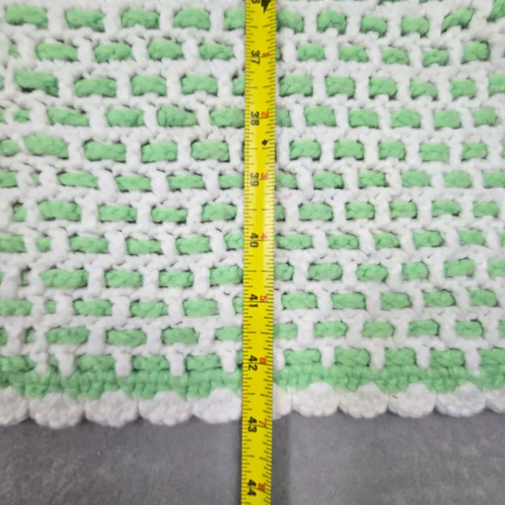 Crochet Baby Blanket Afghan Mint Green & White w/Border Measures Approx 37x43